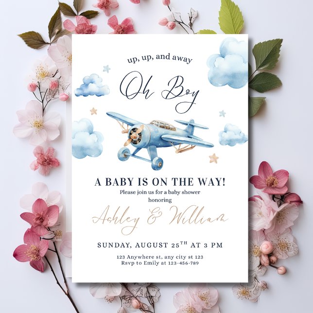 Oh Boy! Adventure Awaits Aeroplane Boy Baby Shower Invitation (Creator Uploaded)