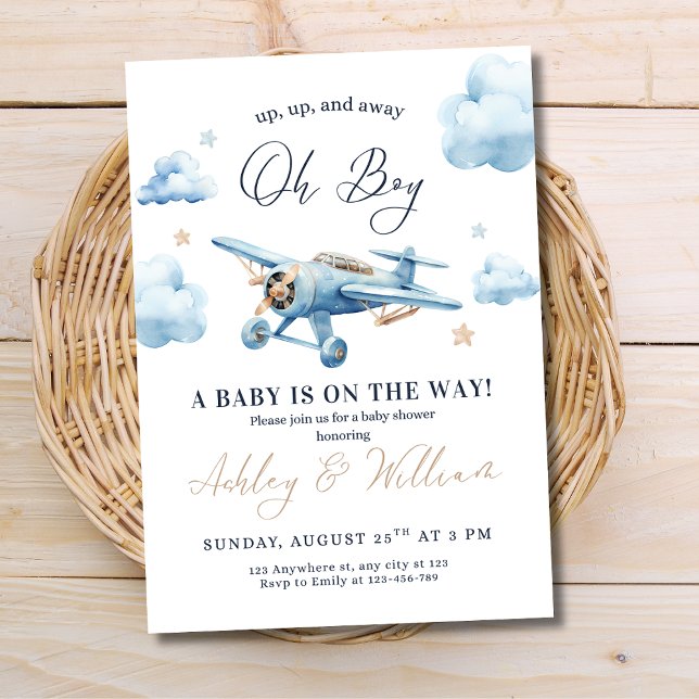 Oh Boy! Adventure Awaits Aeroplane Boy Baby Shower Invitation (Creator Uploaded)