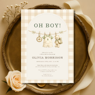 Oh Boy Adventure Awaits Clothesline Baby Shower Invitation