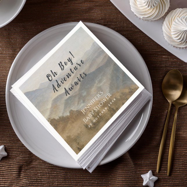 Oh Boy Adventure Awaits Mountains Baby Shower Napkin (Creator Uploaded)