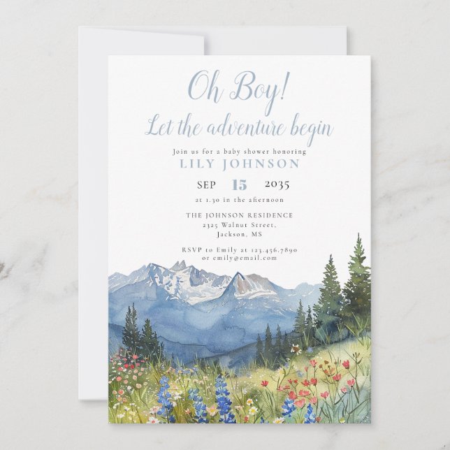 Oh Boy Adventure Begin All In One Baby Shower Invitation (Front)