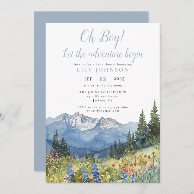 Oh Boy Adventure Begin Mountain Baby Shower Invita Invitation (Front/Back)