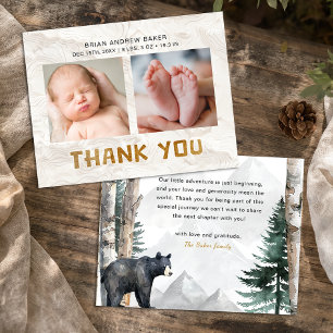 Oh Boy Adventure Begin Woodland Bear Baby Shower Thank You Card