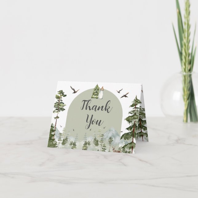 Oh Boy Adventure Pine Forest Baby Shower Folded Thank You Card (Front)
