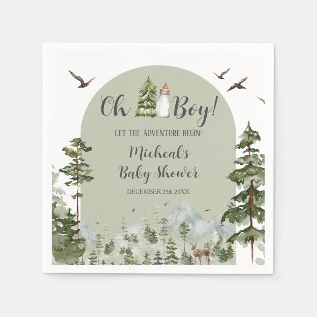 Oh Boy Adventure Pine Forest Baby Shower Paper Napkin (Front)