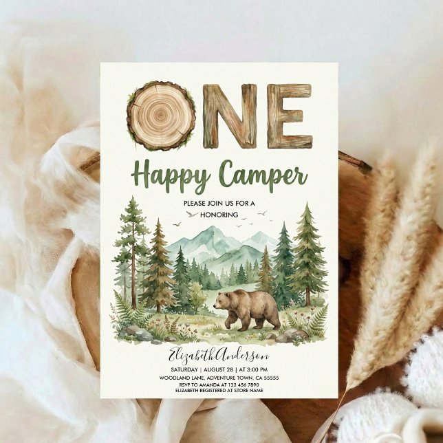 Oh Boy Adventure Woodland Bear Baby Shower Invitation (Creator Uploaded)