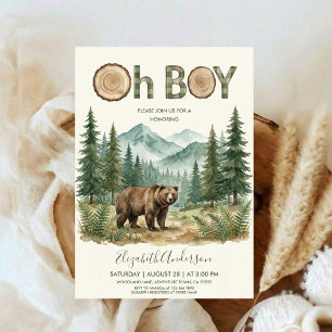 Oh Boy Adventure Woodland Bear Baby Shower Invitation