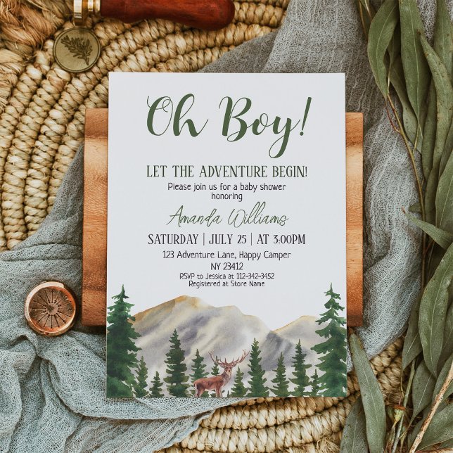 Oh Boy Adventure Woodland Deer Baby Shower Invitation (Creator Uploaded)