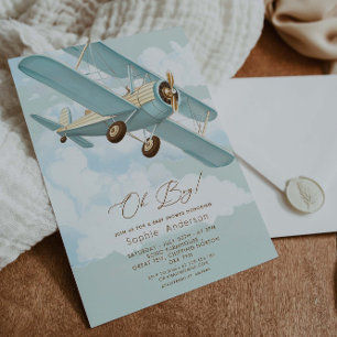 Oh Boy Aeroplane Travel Boy Baby Shower  Invitation