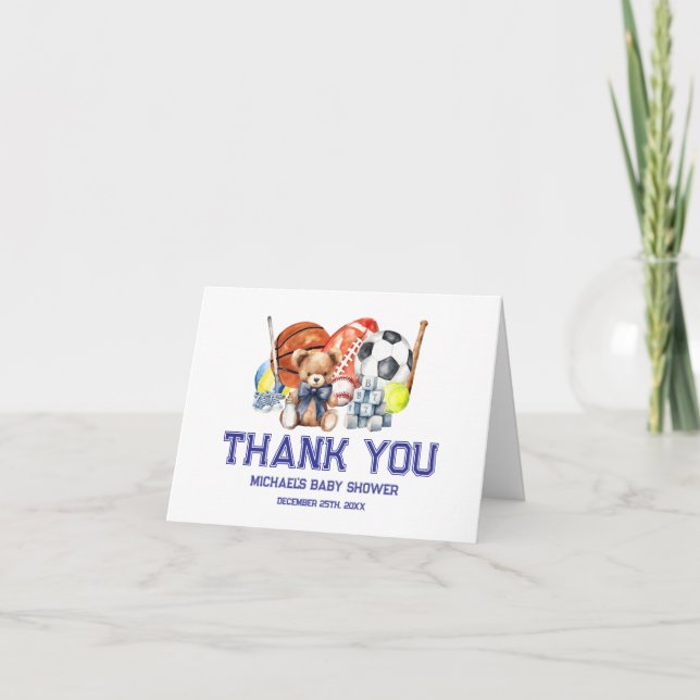 Oh Boy ALL STAR SPORT Baby Shower Folded Thank You Card (Front)
