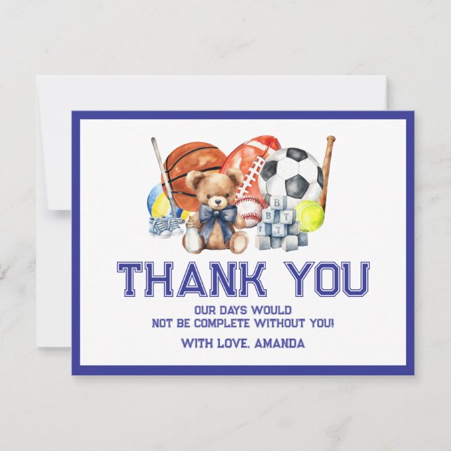 Oh Boy ALL STAR SPORT Baby Shower Thank You Card (Front)