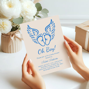 Oh Boy! Angel Wings Baby Shower for Boys  Invitation