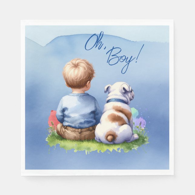 Oh, Boy! Baby and Bulldog Baby Shower Napkin (Front)
