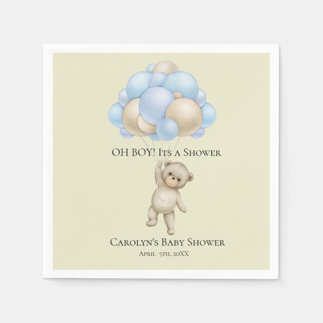 OH BOY Baby Boy Balloons | Baby Shower Napkins (Front)