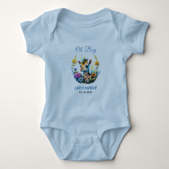 Oh Boy! Baby Giraffe Baby Shower  Bodysuit (Front)