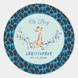 Oh Boy! Baby Giraffe Baby Shower  Classic Round Sticker