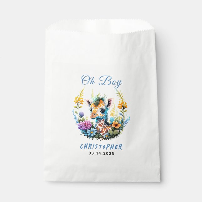 Oh Boy! Baby Giraffe Baby Shower  Favour Bags (Front)