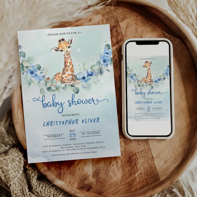 Oh Boy! Baby Giraffe Baby Shower Invitation (Creator Uploaded)