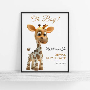 Oh Boy Baby Giraffe Cute Boy Baby Shower Welcome  Poster