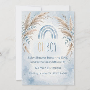 Oh Boy Baby Shower Blue Boho Rainbow Invitation