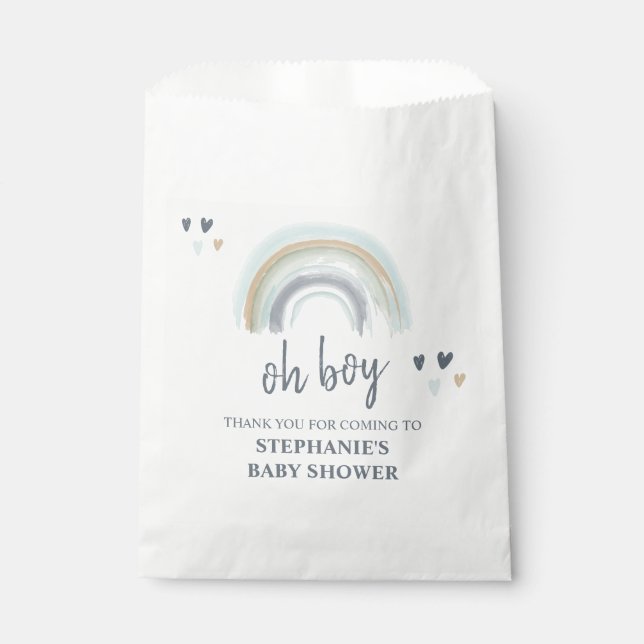 Oh Boy Baby Shower Blue Boho Rainbow Thank You   Favour Bags (Front)