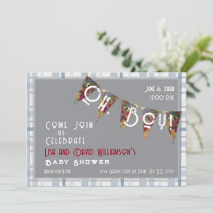 Oh, Boy baby shower blue plaid Bunting  Invitation