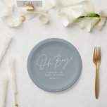 oh boy Baby shower blue script modern elegant  Paper Plate<br><div class="desc">Oh boy Baby shower script modern dusty blue elegant party invitation design.</div>