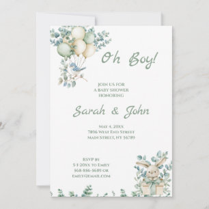 Oh Boy, Baby Shower Eucalyptus Invitation