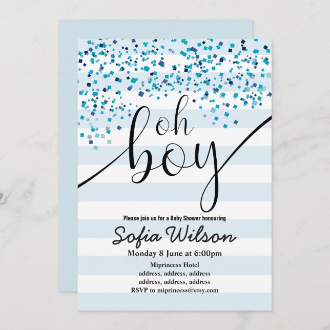 oh boy baby shower, invitation (Front/Back)