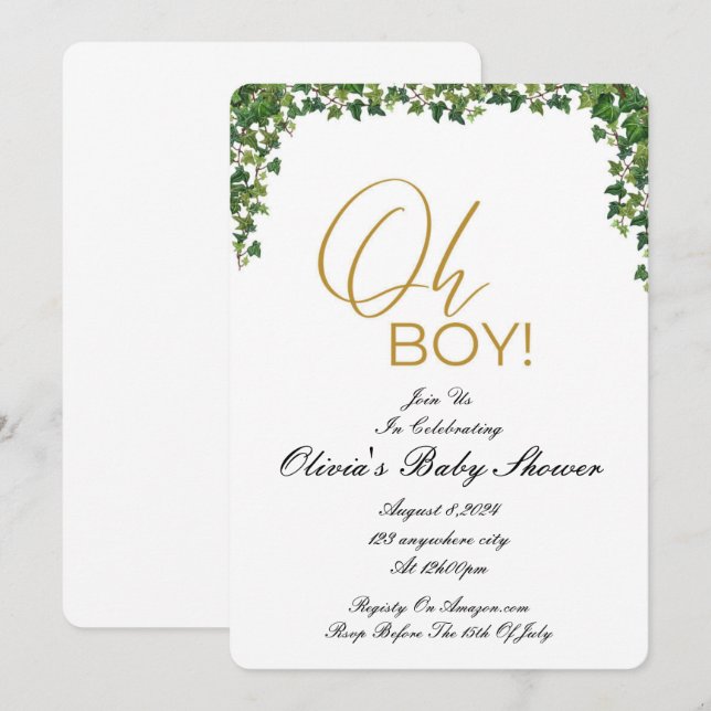 OH BOY baby shower invitation (Front/Back)