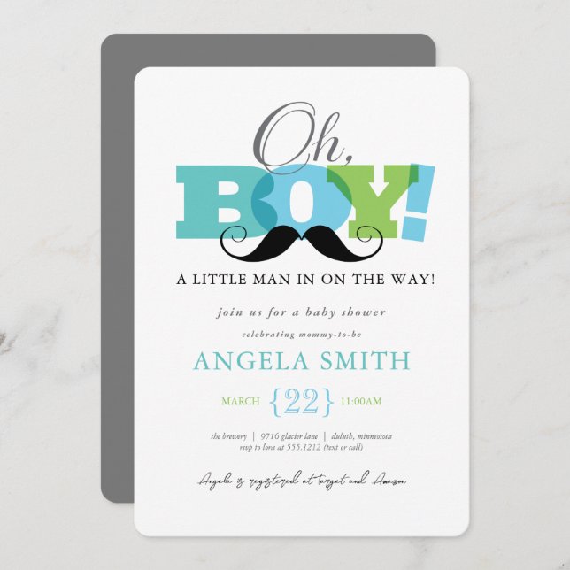 Oh Boy Baby Shower Invitation (Front/Back)