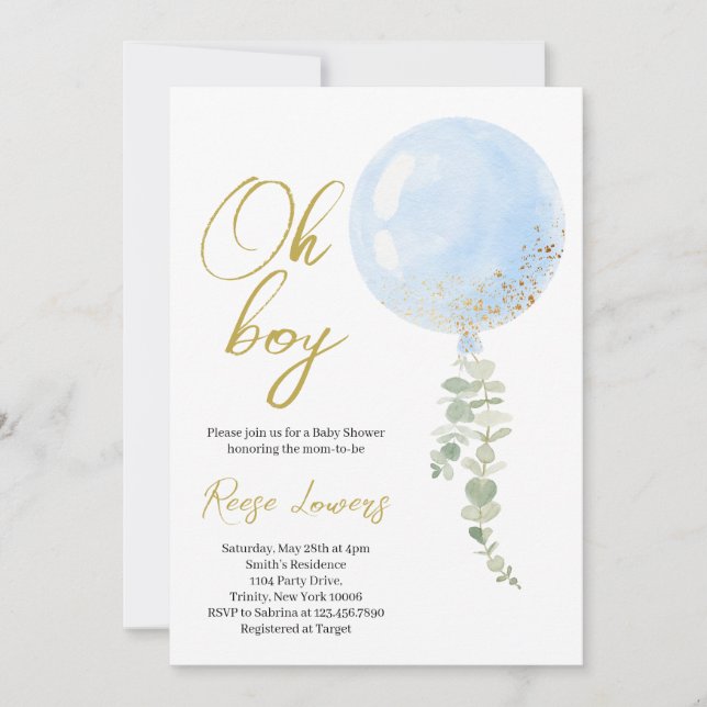 Oh Boy Baby Shower Invitation (Front)