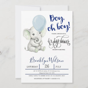 Oh Boy Baby Shower Invitation Elephant