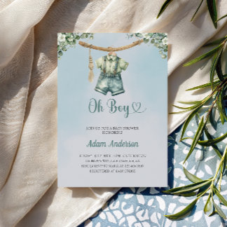 Oh Boy Baby Shower Invite – Watercolor Boy Outfit