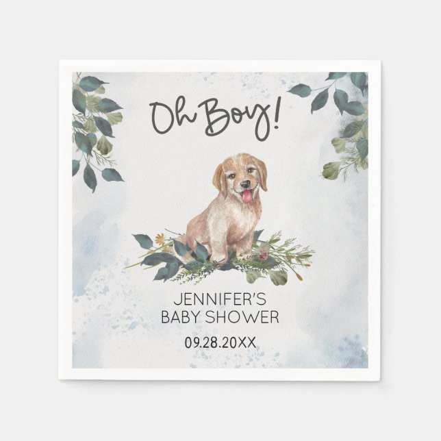 Oh Boy ! Baby Shower Labrador Puppy Napkin (Front)
