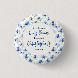 Oh Boy Baby Shower Modern Eucalyptus Blue Balloon 3 Cm Round Badge