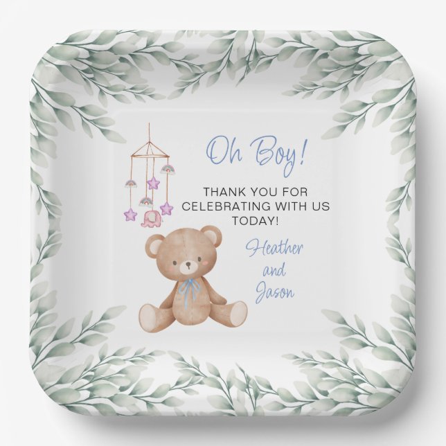 Oh Boy Baby Shower Paper Plates (Front)