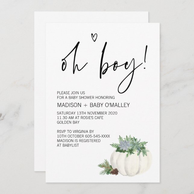 Oh Boy Baby Shower Party Thanksgiving Fall Invitation (Front/Back)