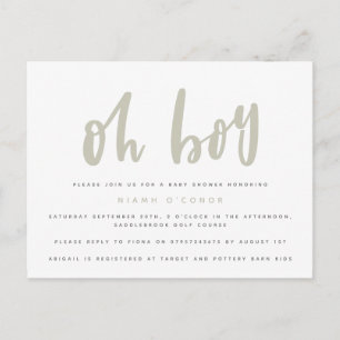 Oh boy baby shower postcard. invitation postcard