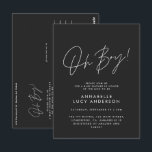 oh boy Baby shower script black elegant  Postcard<br><div class="desc">oh boy Baby shower script modern black elegant party invitation design. Ideal gender neutral design.</div>
