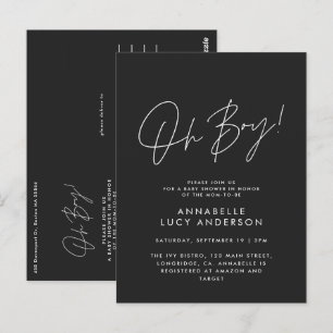 oh boy Baby shower script black elegant Postcard