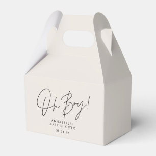 oh boy Baby shower script cream neutral elegant  Favour Box