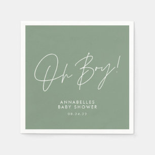 oh boy Baby shower script green elegant  Napkin