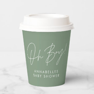 oh boy Baby shower script green elegant Paper Cups