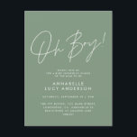 oh boy Baby shower script green elegant  Postcard<br><div class="desc">oh boy Baby shower script modern sage green elegant party invitation design. Ideal gender neutral design.</div>