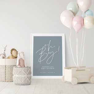 oh Boy baby shower script modern baby blue elegant Poster