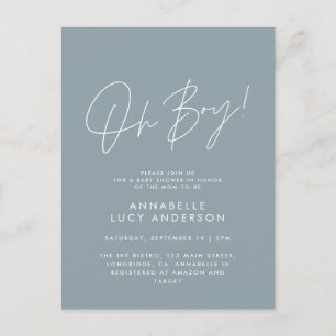 oh boy Baby shower script modern blue elegant  Postcard