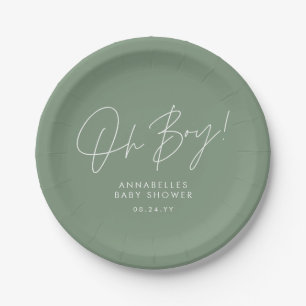 oh boy Baby shower script modern elegant Paper Plate