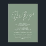 oh boy Baby shower script modern green elegant  Postcard<br><div class="desc">oh boy Baby shower script modern sage green elegant party invitation design. Ideal gender neutral design.</div>