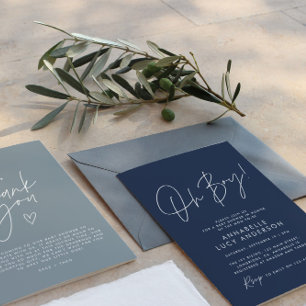 oh Boy baby shower script navy baby blue elegant Invitation
